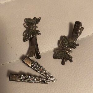 Claire's Glitter Butterfly Hair Clips - Silver and Gold